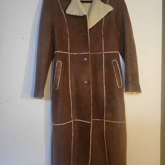 Vintage Brown Wilsion's Leather patchwork trench coat sherpa lined - Picture 5 of 16